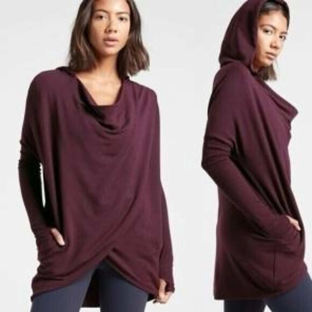 Athleta Purana Wrap Hoodie Women XXS Purple Plum Draped Front Long Sleeve Hoodie